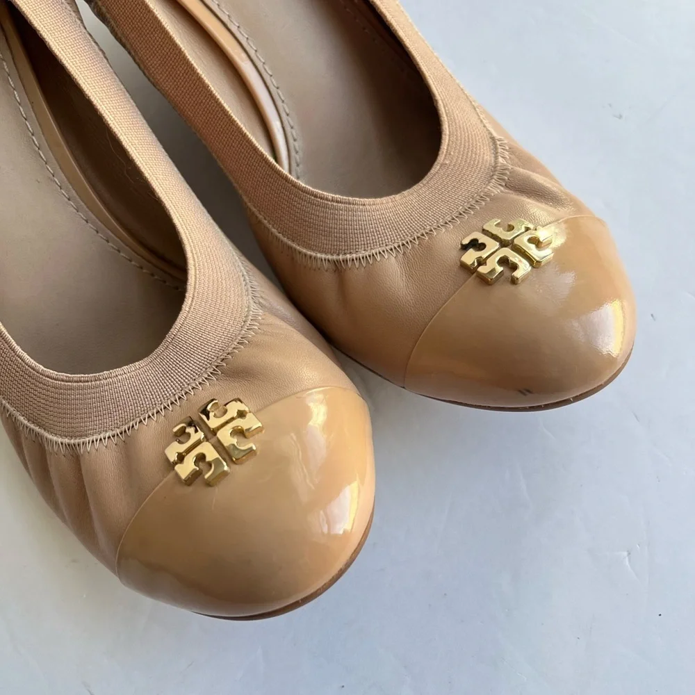 Tory Burch Tan Leather Wedge Heel Shoes Size 9 Medium